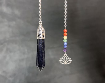 7 chakras crystal pendulum blue sandstone lotus charm dowsing tool divination magick art mindfulness gift