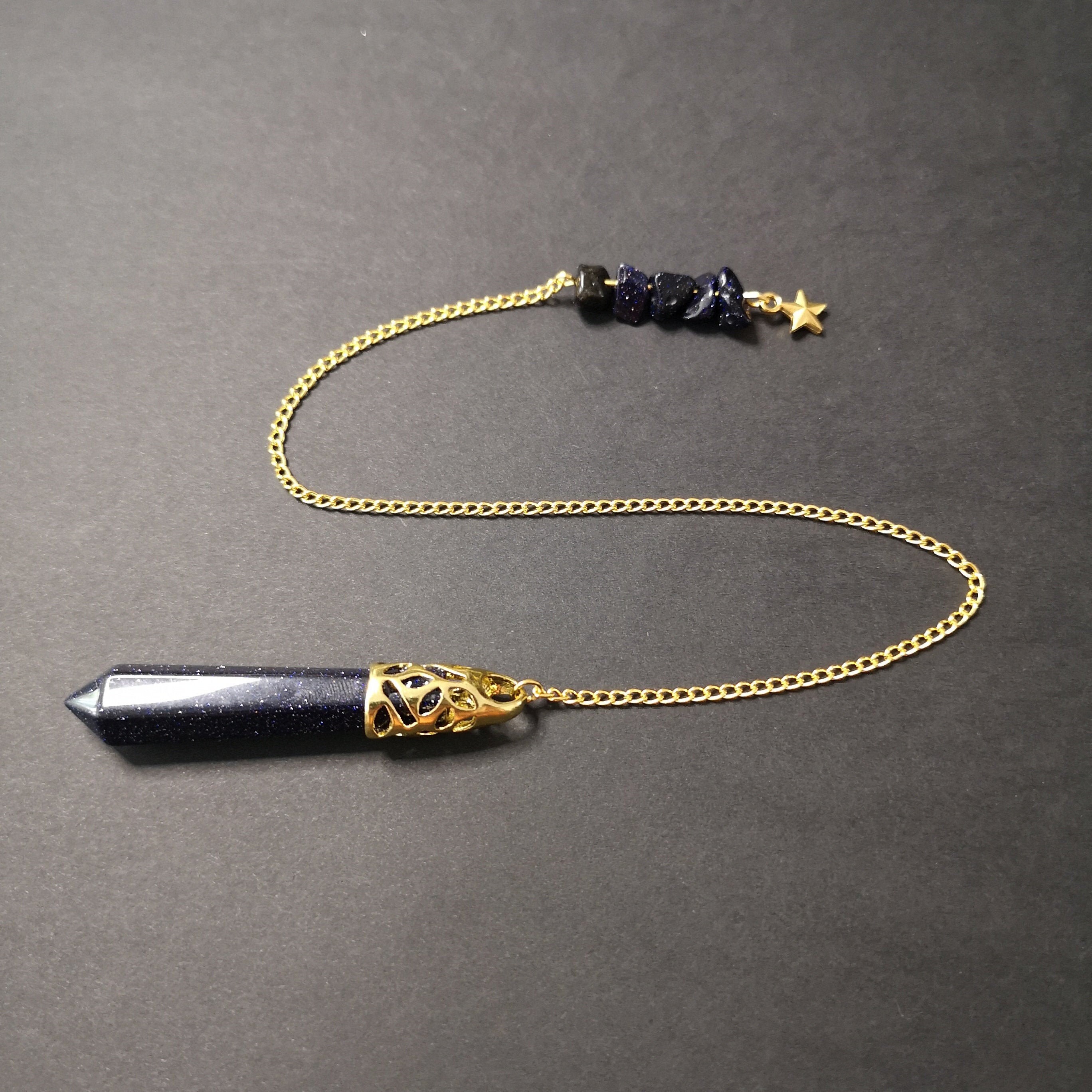 Pendule Divinatoire Doré en Pierre de Sable Bleue, avec Sa Petite Étoile, Outil Radiesthésie, Pendul