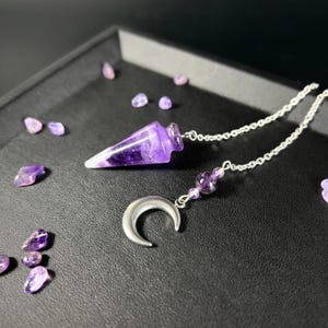 gemstone pendulum amethyst and crescent moon charm divination tool