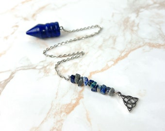 Divination pendulum dowsing lapis lazuli celtic knot triquetra crystal pendulum witchcraft supplies