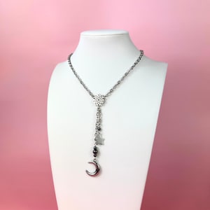 Celestial Y necklace, star, mandala and crescent moon, gothic alternative necklace jewelry