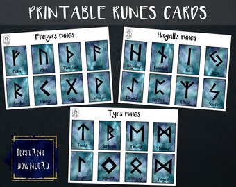 Printable Norse runes cards old Futhark instant download for norse divination asatru altar A4 and US letter