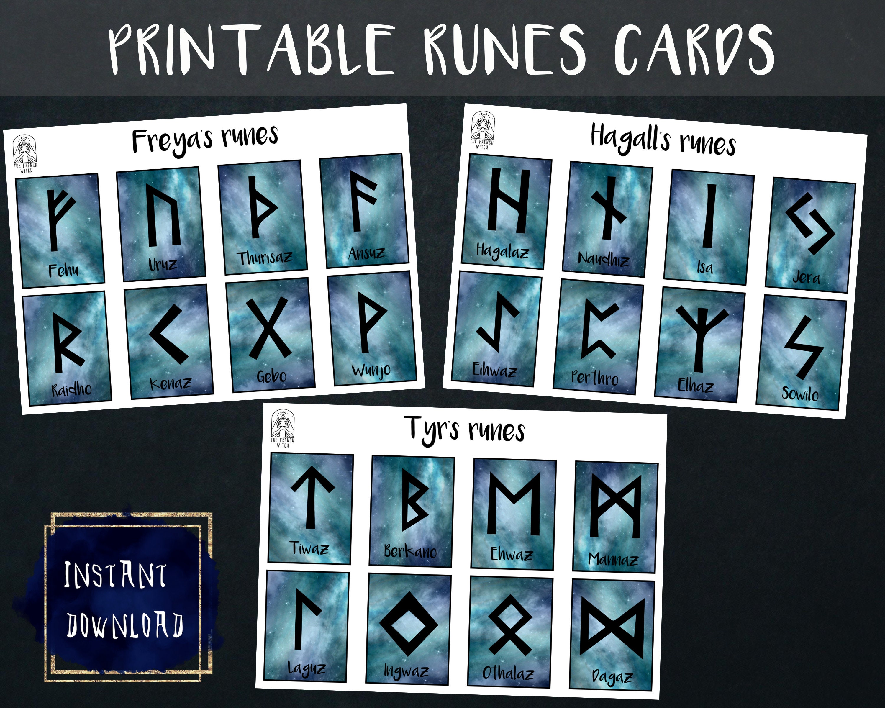 Printable runes cards divination tool rune magick pagan Etsy