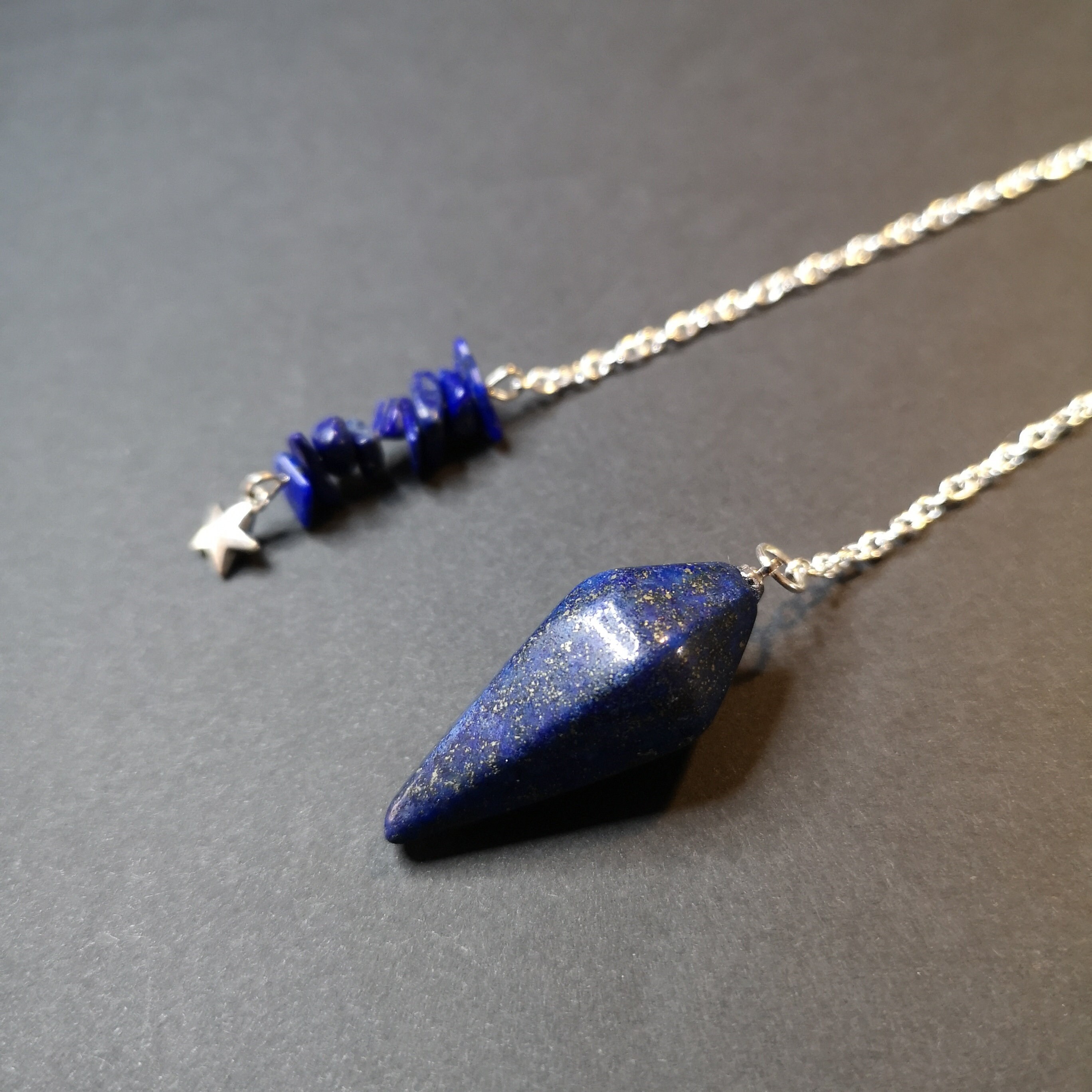 Pendule en Lapis Lazuli Orné d'une Petite Étoile, Chakra Du Coeur Radiesthésie Divination Reiki Sorc