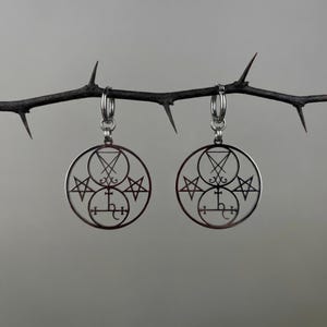 Boucles d'oreilles symboles lucifériens, sigil de Lilith et Lucifer, pentacle inversé, bijou gothique ésotérique