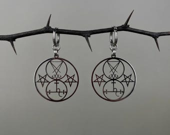 Luziferian Ohrringe, Siegel des Luzifer, Sigil der Lilith, umgekehrtes Pentakel, okkulter gotischer Schmuck