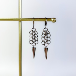 Micro chainmail earrings with spikes, gothic punk chainmaille jewelry