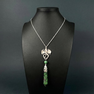 Collar de péndulo de Anyolita, Zoisita, Dragón y Rubí, joyería de adivinación