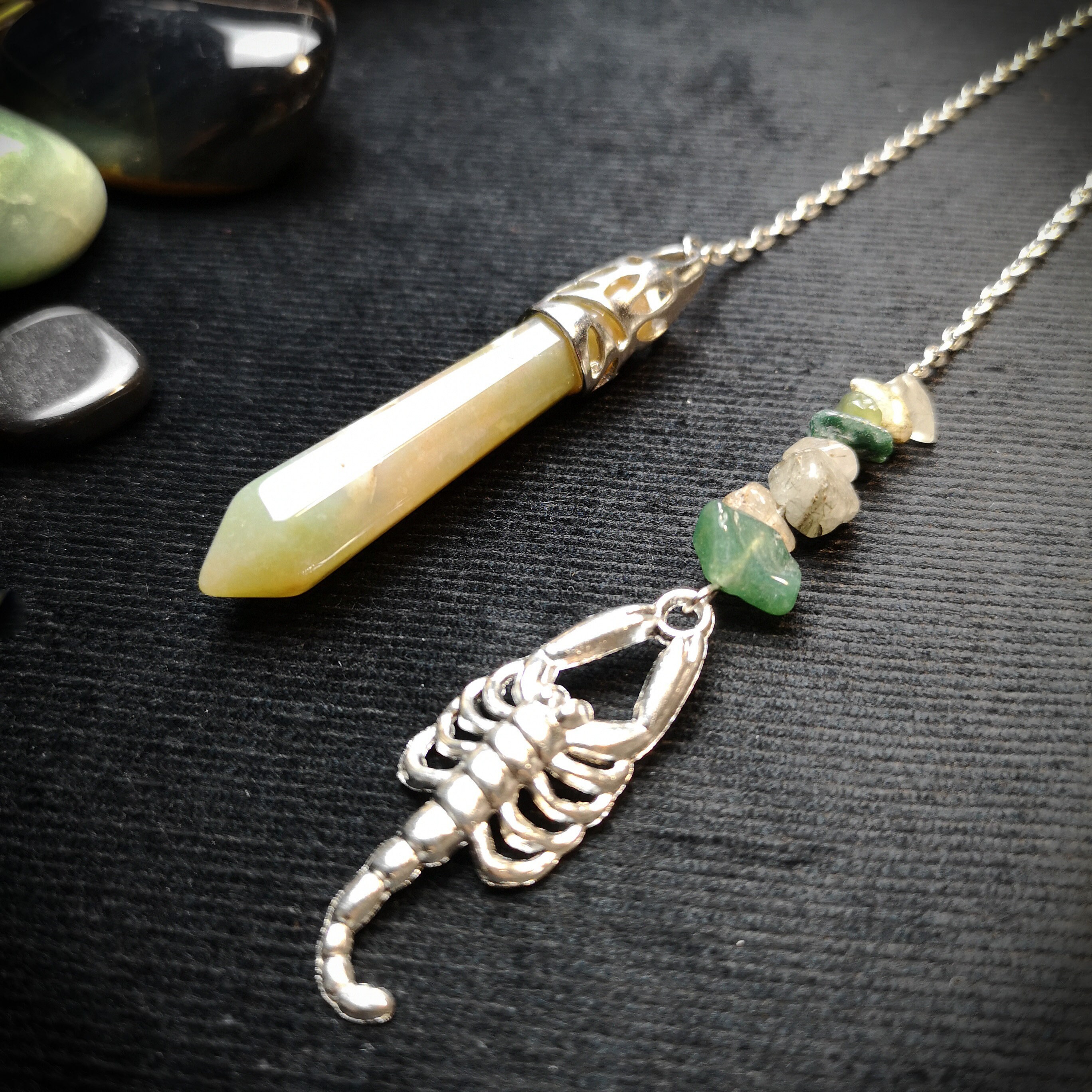 Pendule Divinatoire Scorpion Agate Indienne Outil Radiesthésie Sorcellerie Pendule en Pierre Autel É