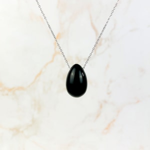 Obsidian egg gemstone pendant necklace, grounding spiritual crystal