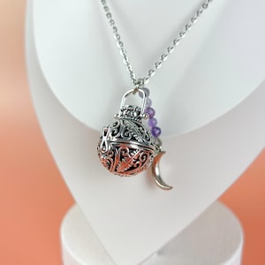 Amethyst and moon crescent locket necklace romantic dainty jewelry rococo baroque 18th style