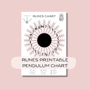Tabla de péndulo de runas de adivinación imprimible para adivinación y brujería (tamaño A4, A5, tamaño carta estadounidense)