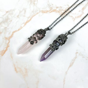 Gemstone floral necklace amethyst pendant witchy jewelry necklace pagan gothic pendant