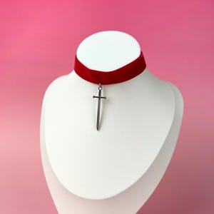 Red Velvet Sword Choker - Gothic and Medieval Fantasy necklace