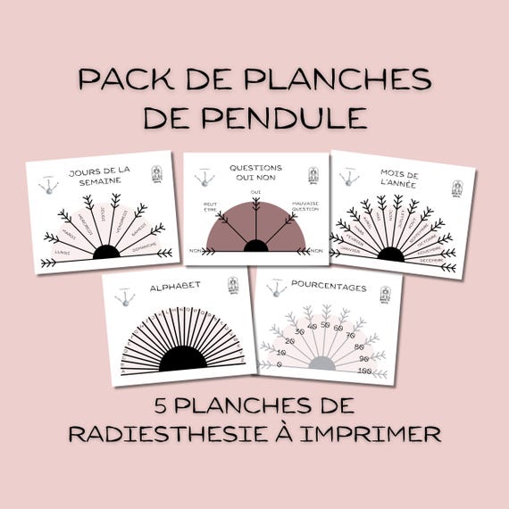 5 printable pendulum boards, FRENCH language, PDF DL for dowsing