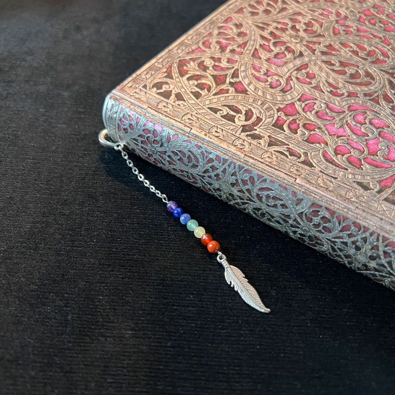 gemstone bookmark grimoire book of shadows journal lava rock aventurine 7 chakra quartz amethyst labradorite witch gift