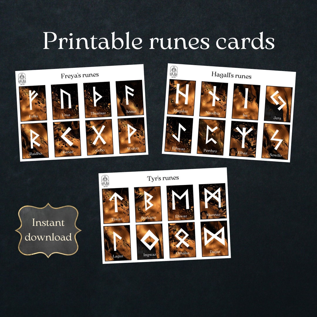 Printable Norse Runes Cards Black and Copper Old Futhark Instant