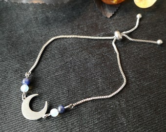 Bracelet bolo en lapis lazuli et acier inoxydable, bijou pour femme minimaliste élégant en pierre