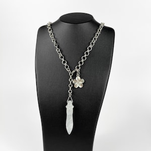 Collar de péndulo de cuarzo Thot, flor, brujería, radiestesia, sanación energética