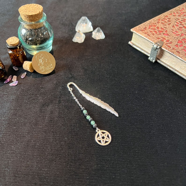 gemstone bookmark grimoire book of shadows journal lava rock aventurine 7 chakra quartz amethyst labradorite witch gift