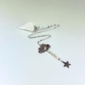 Celestial gemstone pendulum, clear quartz, morganite, moonstone