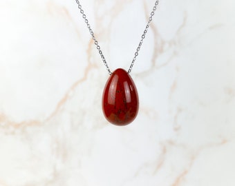 Collier oeuf de jaspe rouge et acier inoxydable bijou en cristal bijou spiritual