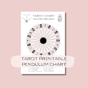 Tabla de péndulo imprimible de arcanos mayores del tarot para adivinación y brujería (tamaño A4, A5, tamaño carta estadounidense)