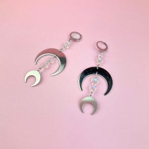 Crescent Moon earrings with faceted crystal beads celestial witchy gothic stainless steel jewellery