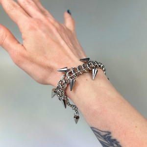 Half Persian foxtail chainmail bracelet with spikes, gothic punk rock unisex jewelry