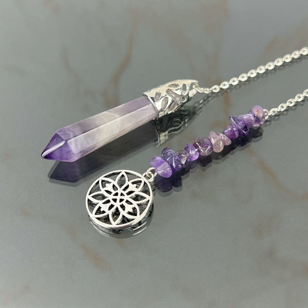 Edelstein Pendel Amethyst Mandala Blume Charme Weissagung Hexerei Altar Werkzeug Hexe Zauberer Geschenk