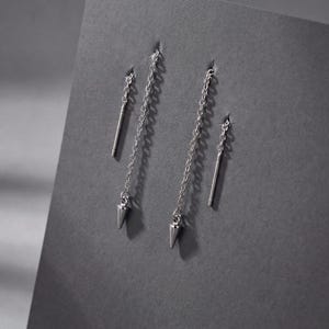 Spike threader earrings, stainless steel Halloween jewelry with point charms, corporate gothic accessory