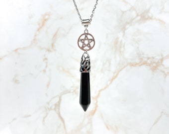 Divination necklace onyx pendulum pagan dowsing pentacle crystal pendulum wiccan divination necklace