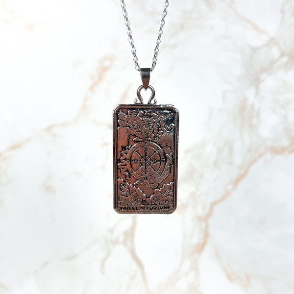 Wheel of fortune tarot card necklace occult necklace witchy jewelry reversible necklace tarot arcana gothic necklace