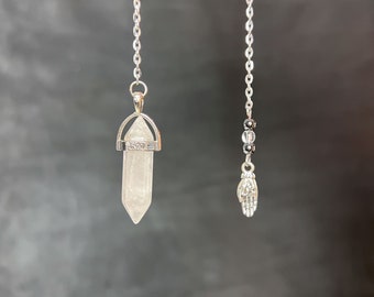 Gemstone pendulum clear quartz crystal hematite pendulum lotus hand charm divination tool dowsing pendulum