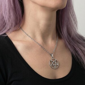 Collana Gotica Con Pentacolo Argento | Catena Pagana Wiccan Satana Pentagramma Regalo