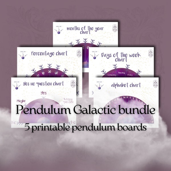 Divination kit : 5 printable pendulum boards "galactic" pendulum charts dowsing printables grimoire witch kit A4 A5 US letter