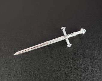 Medieval sword brooch, gothic warrior accessory, witch occult jewelry