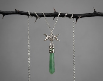 Pendelhalsband, aventurinspets och pentagram med trippelmåne