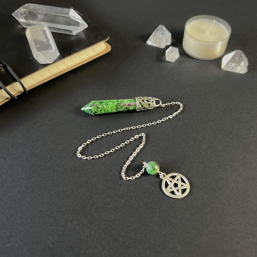Ruby in Zoisite Crystal Dowsing Pendulum and Pentacle Charm Anyolite ...