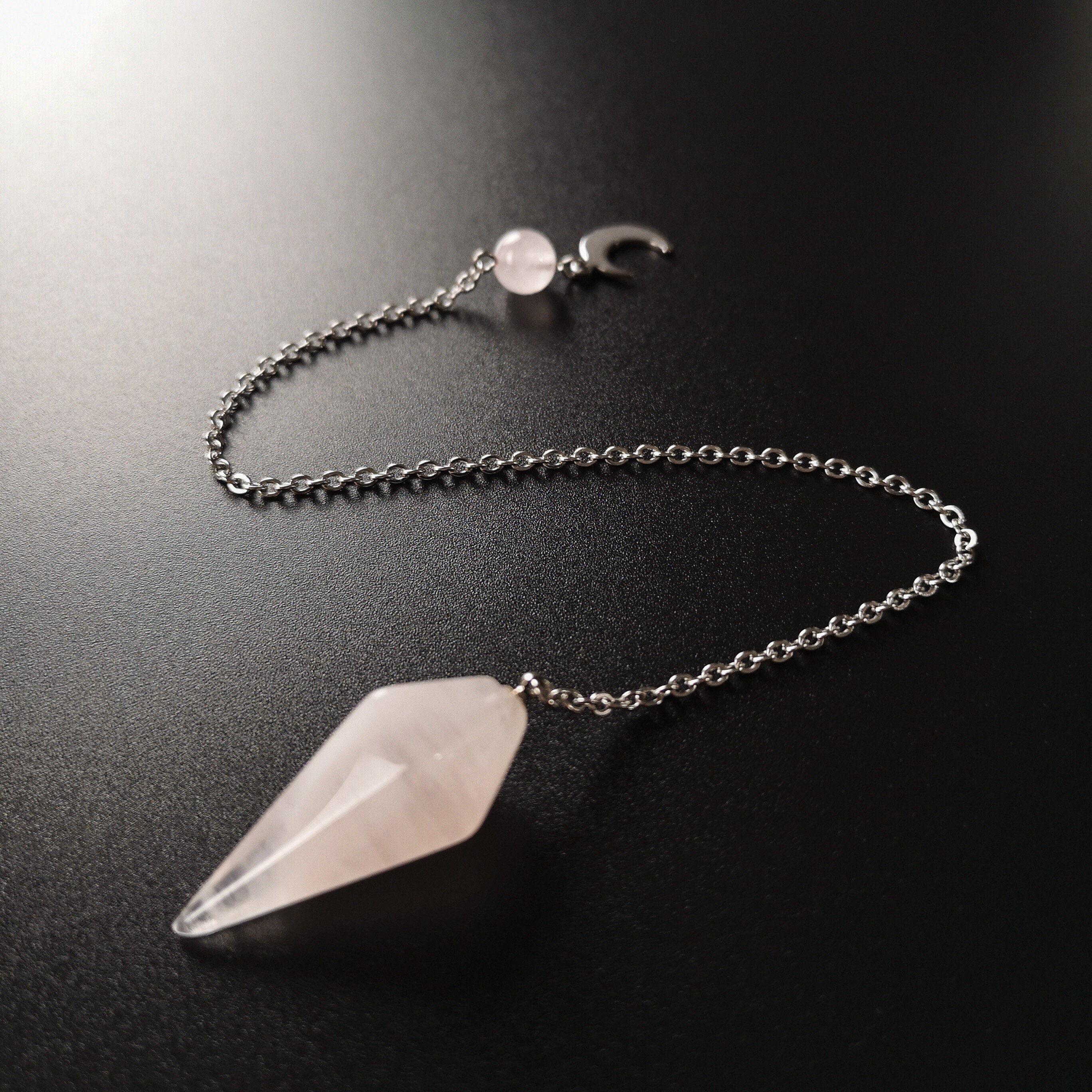 Pendule en Quartz Rose Orné d'une Graine de Lotus, Chakra Du Coeur Radiesthésie Divination Reiki Sor