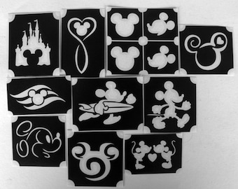 Set MICKEY designs GLITTERTATTOO 10 pochoirs différents tatouage chateau contour vagues infini coeur tribal planche de surf bricolage génial