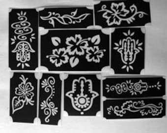 Tatuaje con brillantina bm2017 set 1 HENNA flor mano hibisco diseños GLITTERTATTOO 10 plantillas diferentes tatuaje con brillantina impresionante