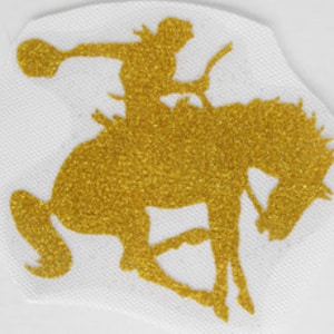 ld81 STIRABILE TRASFERIBILE lamina glitter oro cool cowboy western cavallo imbizzarrito 4 pollici lungo L@@K fai da te