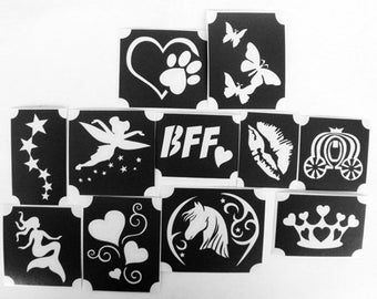 Lot De 50 Pochoirs Mini Tatouages Glitter Filles à Thème - Taille S, Fabriqué UK