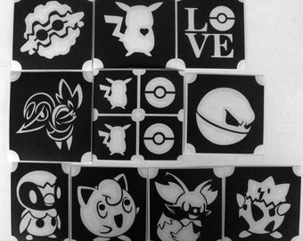 Ensemble bm2017 de dessins POKEMON TATOUAGE PAILLETÉ 10 pochoirs différents tatouage à paillettes bricolage génial