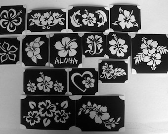 Glitter tattoo bm2019 set 1 HIBISCUS flower Aloha dolphin designs GLITTERTATTOO 15 different stencils glittertattoo awesome diy