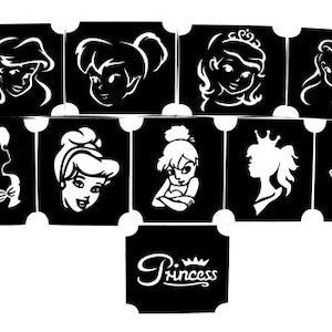 Glittertattoo bm2019 set2 PRINSES prinses fantasieontwerpen GLITTERTATTOO 10 verschillende stencils glittertattoo geweldig DIY