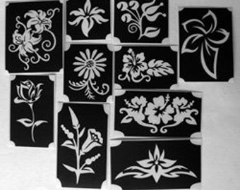 bm2017 set 1 FLOWERS designs GLITTERTATTOO 10 different stencils glitter tattoo awesome