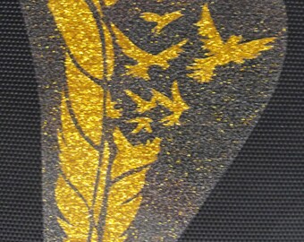 BM314 Birds of a feather IRON ON transfer patch glitter foil gold 3 inches long cool item L@@K diy