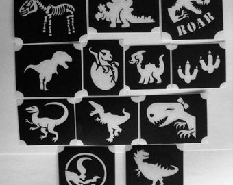 bm2020 set 2 dino dinos claw t-rex paws roar 12 different designs GLITTERTATTOO stencils glitter tattoo diy